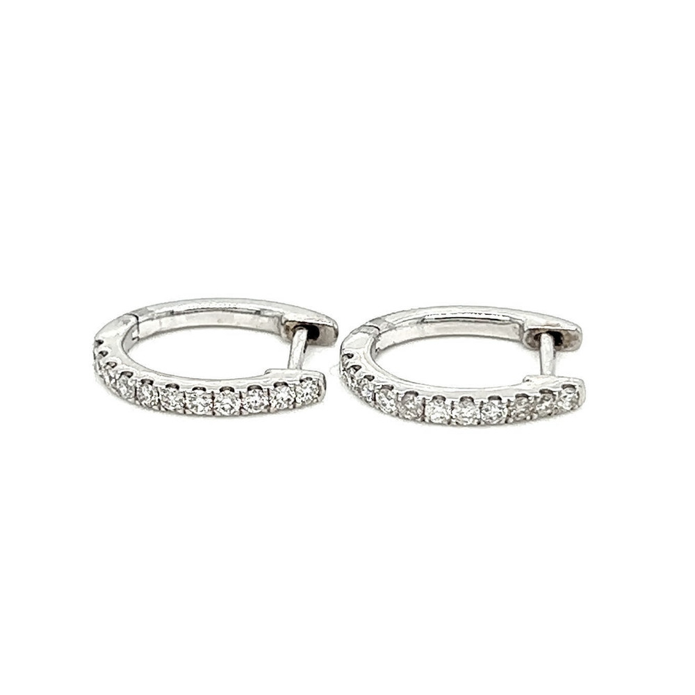 14k White Gold Huggies Earrings with 22 Round Diamonds